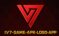 IV7 Game APK official logo with red 3D triangular emblem and gold text on dark red hexagonal background